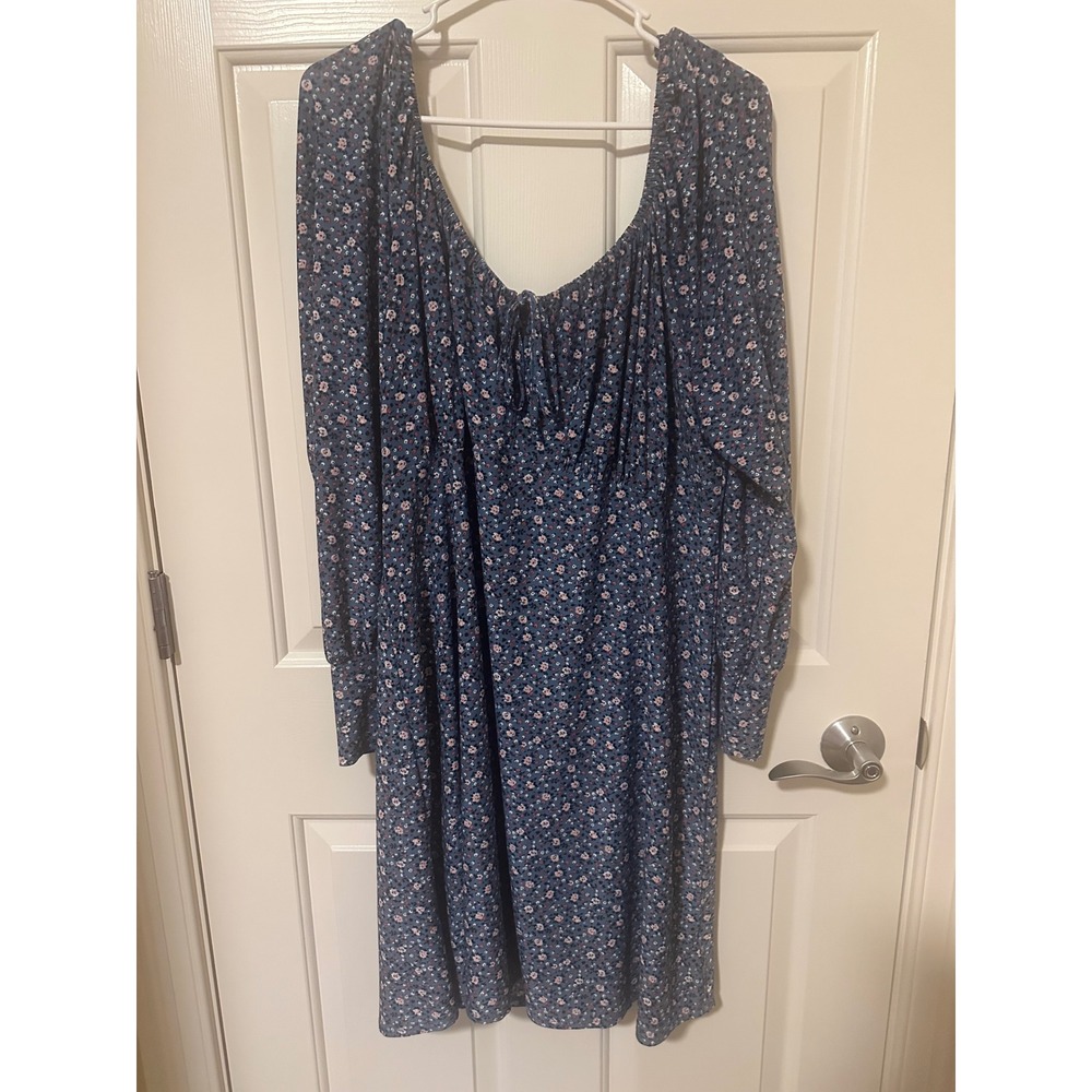 Lily Rose Dress Women 2X Blue Floral Long Sleeve Square Neck Cottagecore A3739U